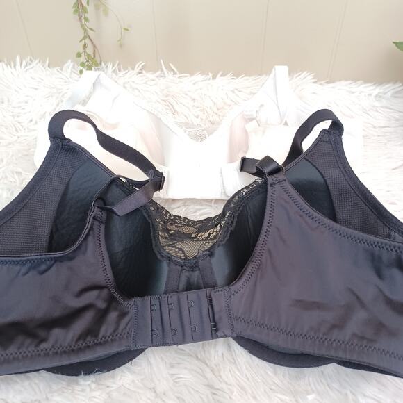 2 Barely Breezies With Modest Lace On Front Size 36D Comfortable White/Black - Picture 8 of 8